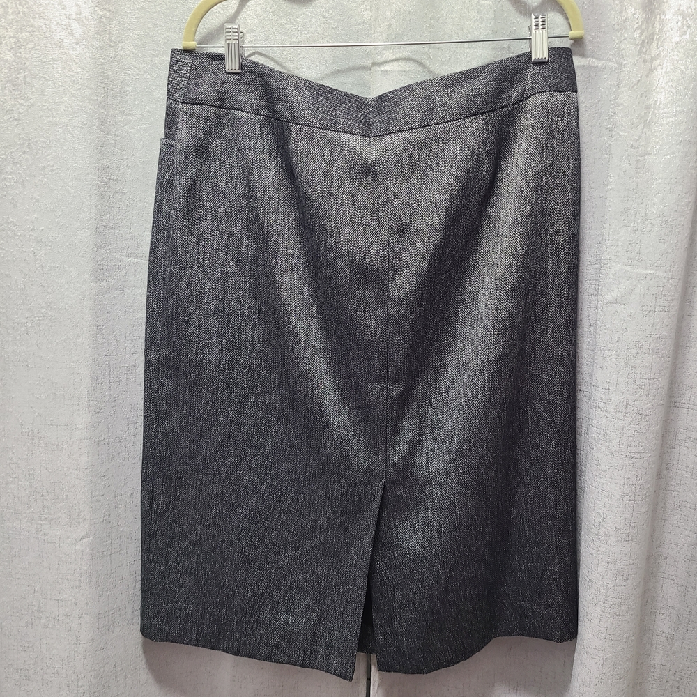 Anne Klein Tweed Herringbone Pencil Skirt‎ Shimmer 14 Black Silver 🔥